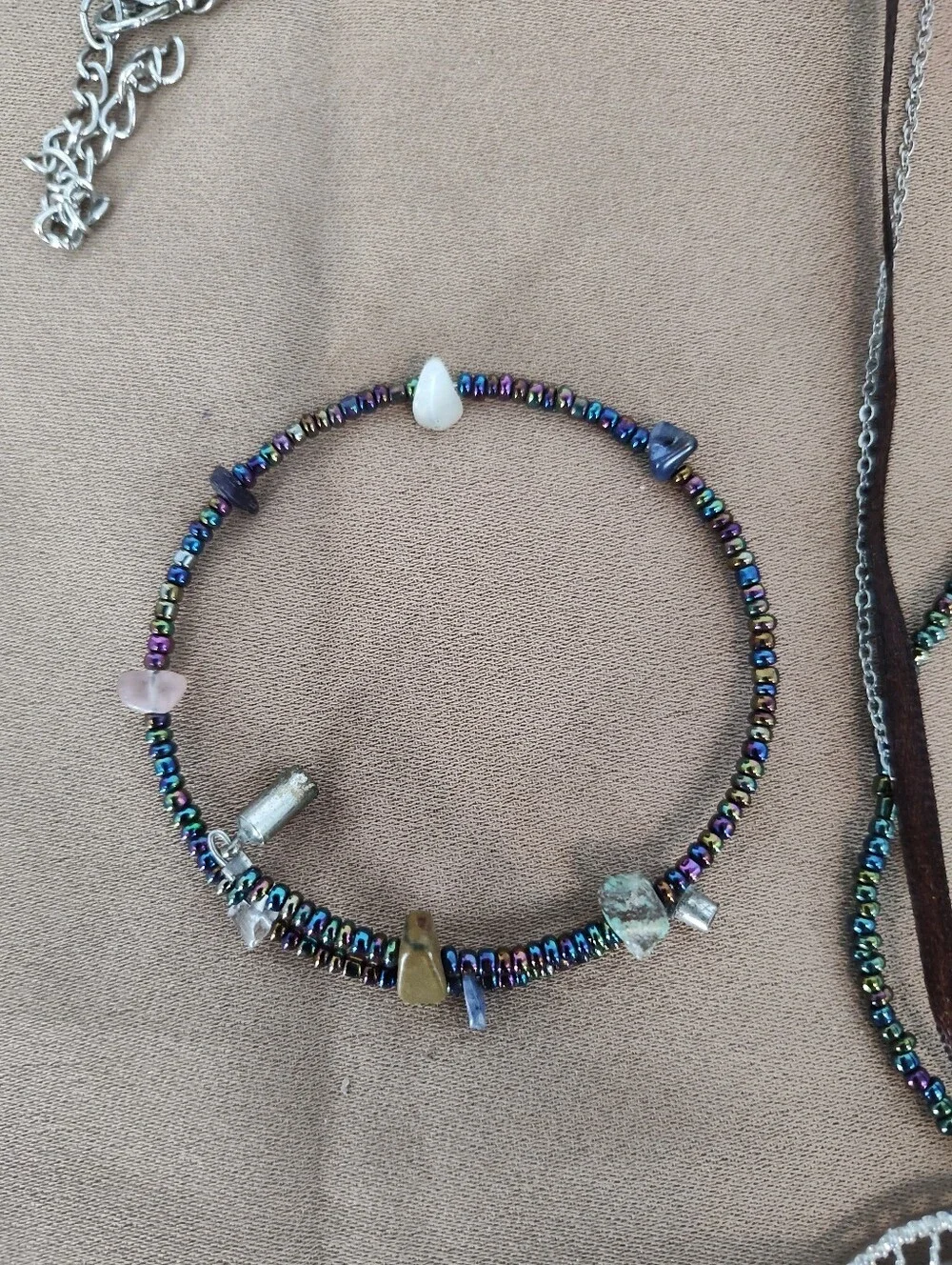 Bohemian Blue Feather Pendant Necklace with Beaded Bracelet Set